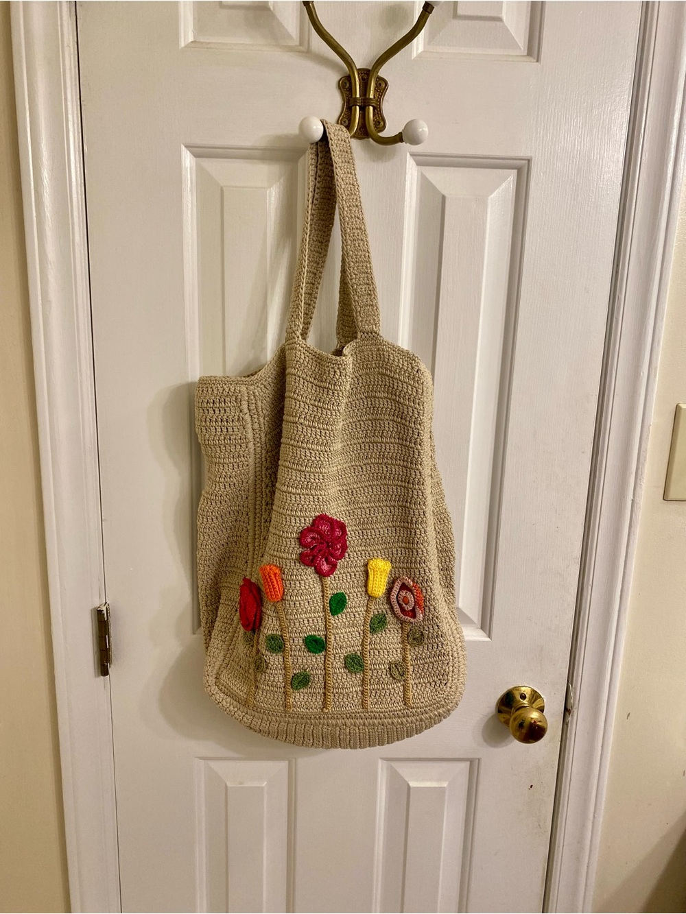 BEAUTIFUL BOHO CROCHET FLORAL LARGE TOTE BAG COTTAGECORE MARKET TOTE BAG PURSE - Picture 8 of 16